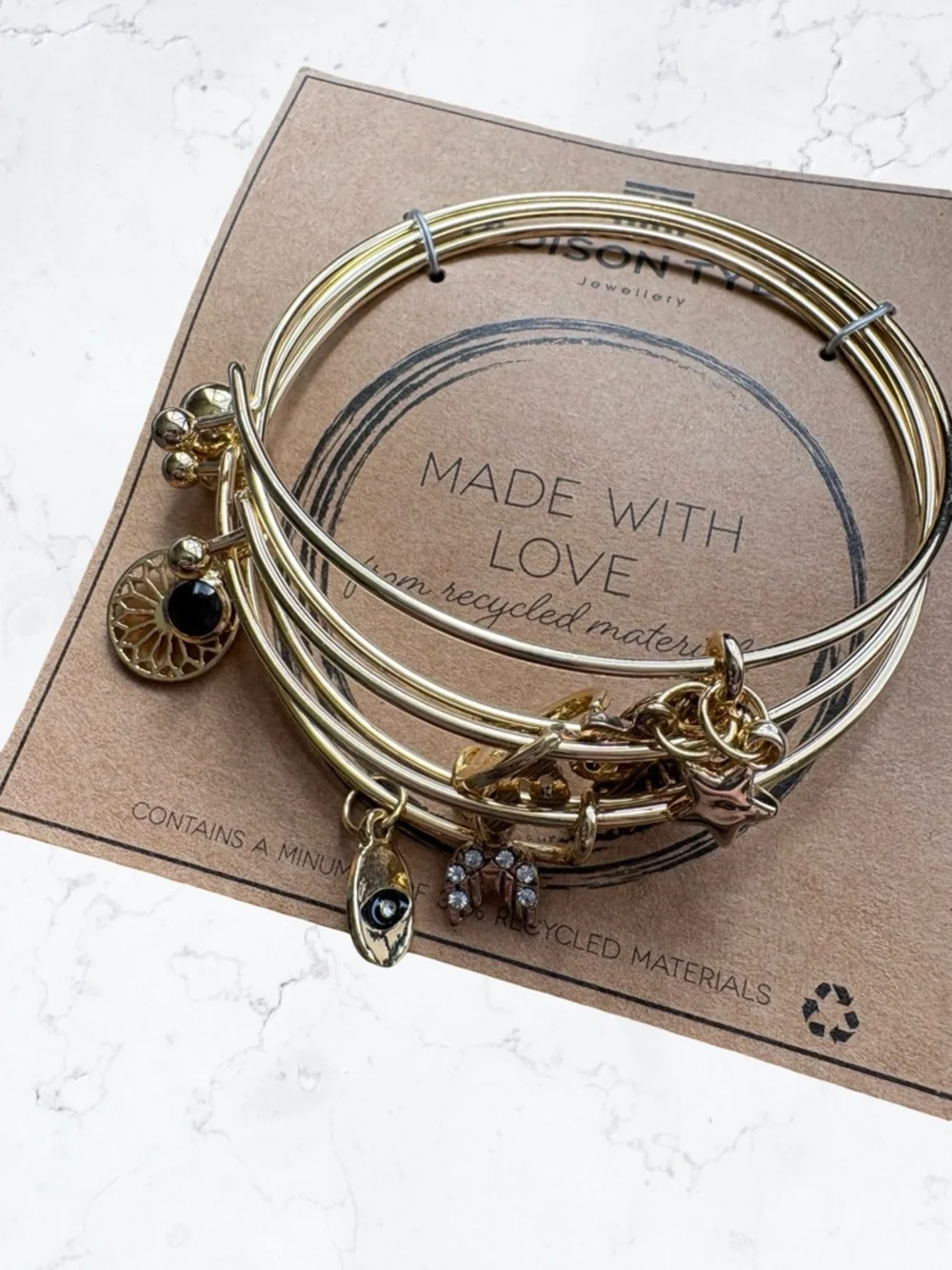 Gold Multi-Row Charm Bangle Set - Picture 2 of 3